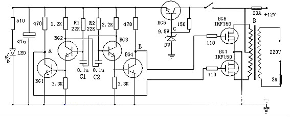 場(chǎng)管自激逆變器電路圖