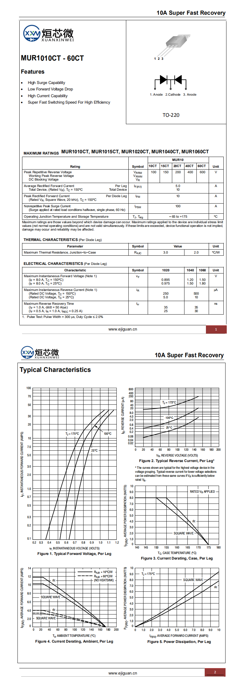 MUR1010CT快恢復二極管