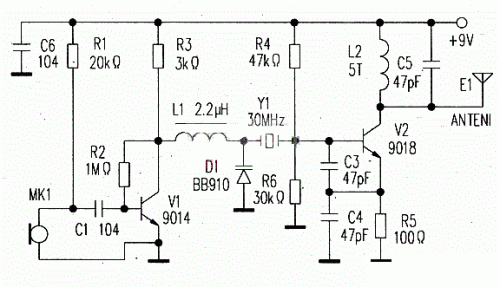 晶振調(diào)頻發(fā)射機電路